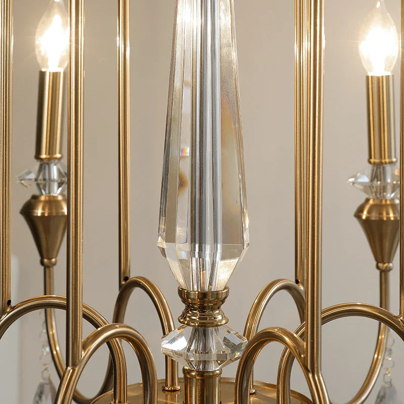 Afralia™ Luxury Copper Crystal Chandelier - Retro Gold Candle Pendant Light