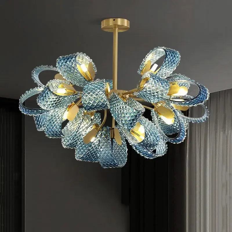 Afralia™ Luxe Copper Leaf LED Ceiling Chandelier for Home, Bedroom, and Dining Room