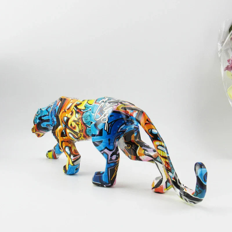 Afralia™ Geometric Panther Resin Leopard Sculpture Figurine for Home Office Decor