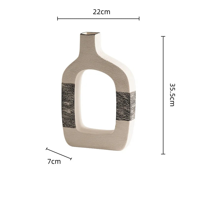 Afralia™ Geometric Stripes Ceramic Flower Vase for Home Decoration and Flower Arrangements
