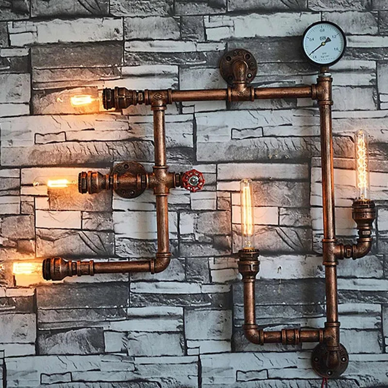 Afralia™ Rustic Iron Water Pipe Wall Lamp for Dining Bar Entryways