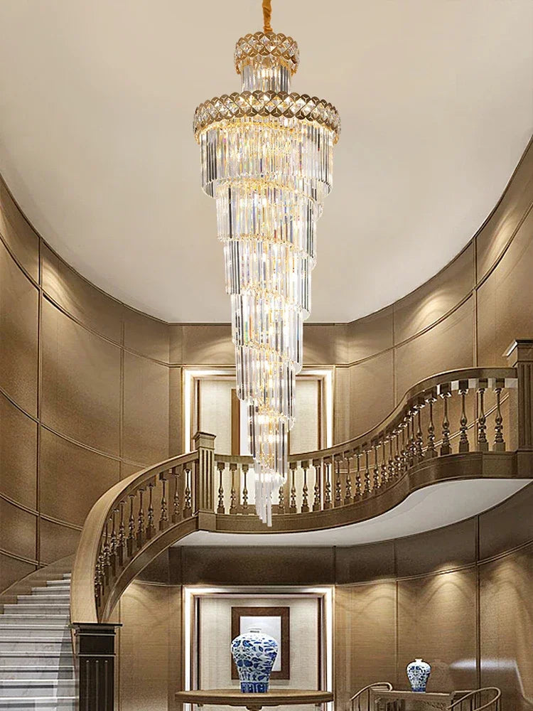 Afralia™ Gold Stainless Steel Crystal Chandelier Pendant Light for Large Home, Staircase Glam