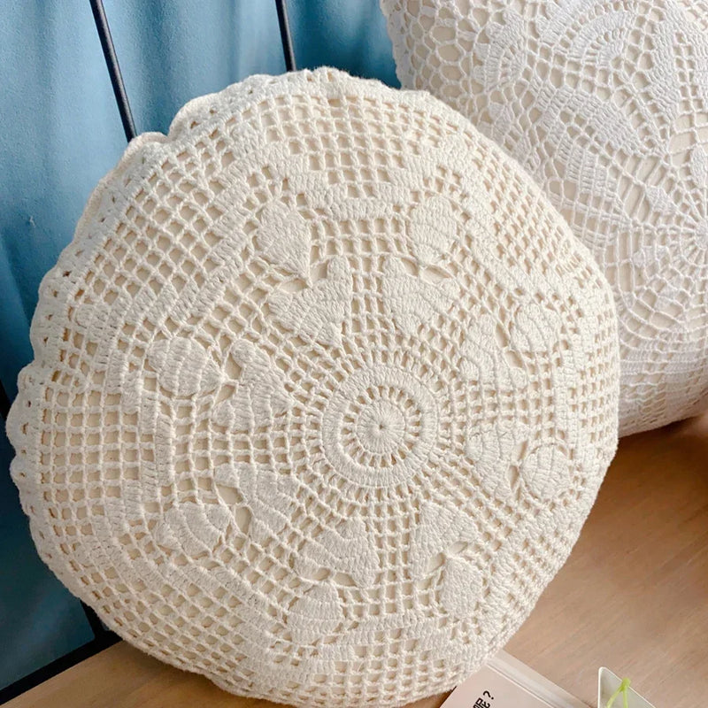 Afralia™ Crochet Cushion Cover Handmade Woven Pillow Case 40*40cm Square Circular Decorative Pillows