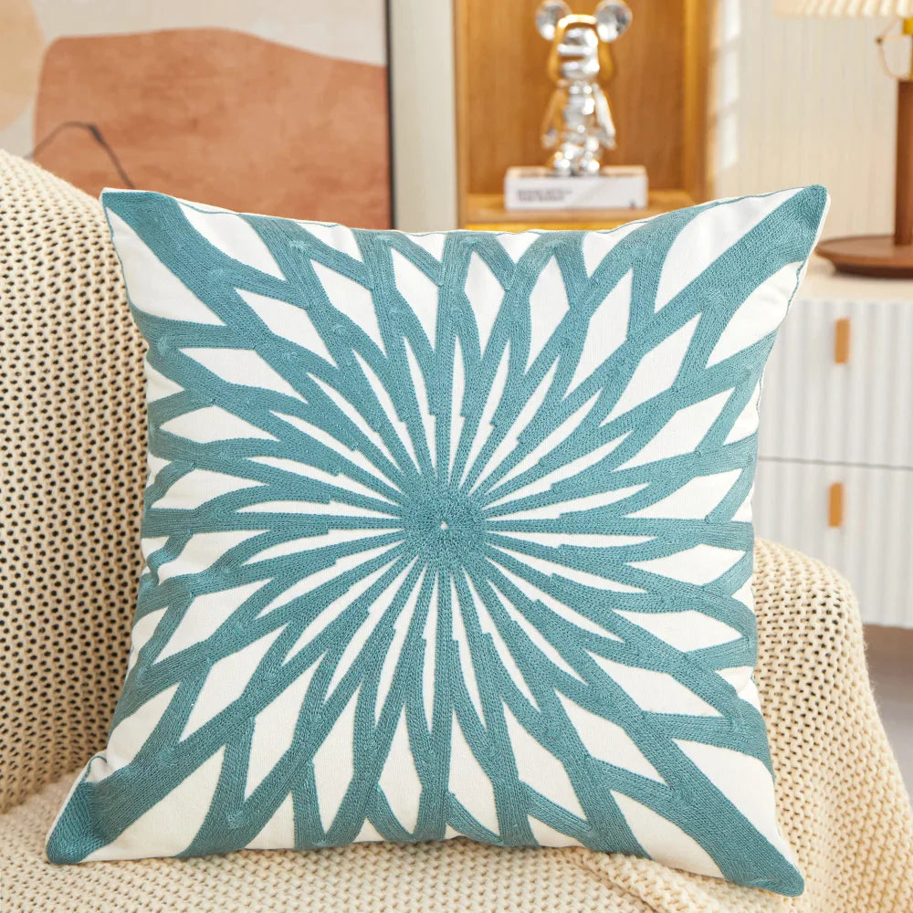 Afralia™ Olive Green Yellow Floral Embroidery Pillow Cover 45x45cm Square Sofa Couch Decor
