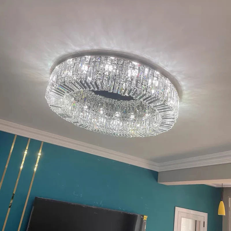 Afralia™ Luxury Crystal Chandelier Gold Ceiling Light for Dining Living Room