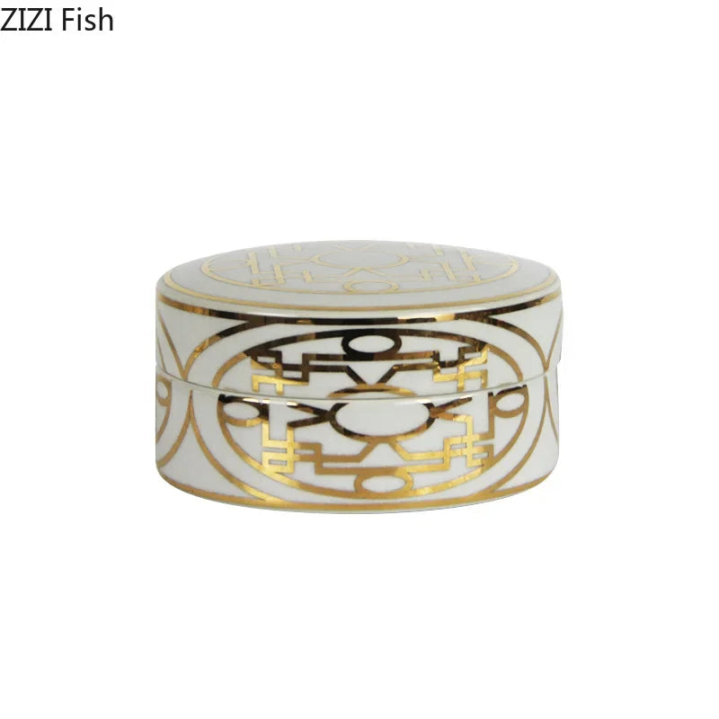 Afralia™ Gold Geometric Storage Jar Set