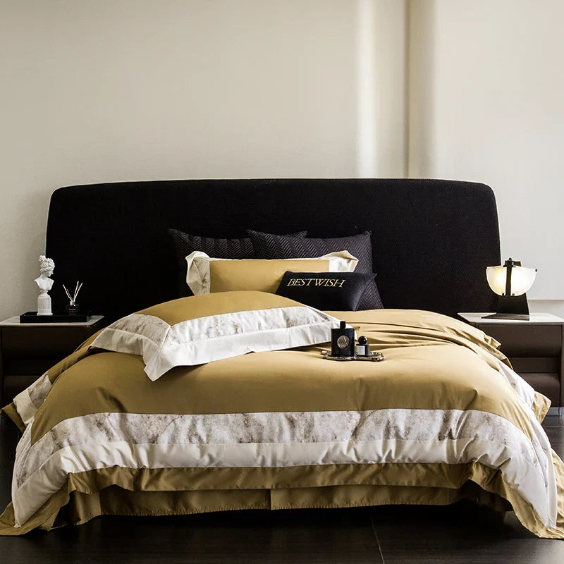 Afralia™ Luxe Egyptian Cotton Bedding Set - Full Queen King Duvet Cover Flat Sheet Pillowcases