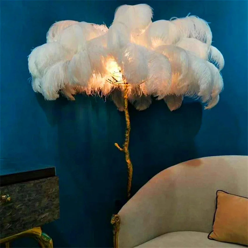 Afralia™ Modern LED Ostrich Hair Floor Lamp for Hotel Living Room Lighting