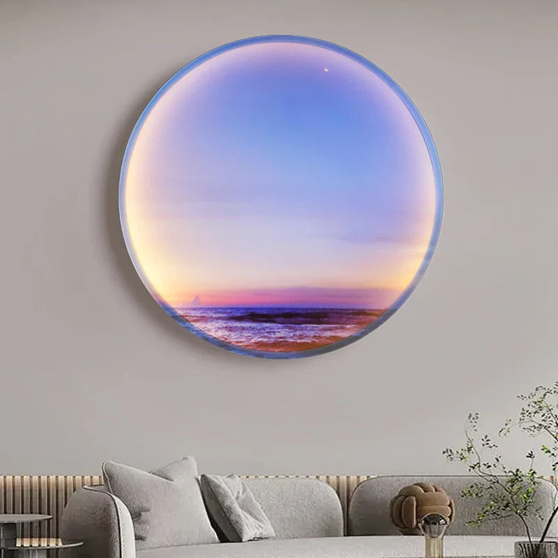 Afralia™ Circular Ring Sky Blue White Cloud Wall Lamp for Living Room Baby Bedroom