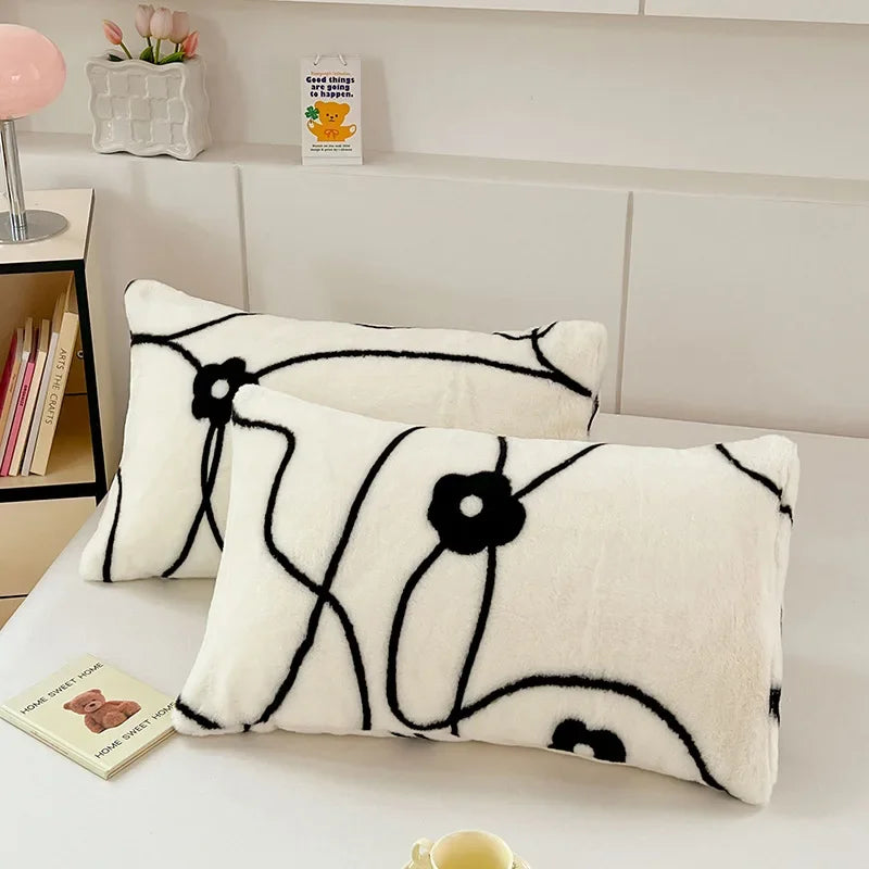 Afralia™ Cozy Winter Plush Pillowcase: Nordic Printed Milk Velvet Soft Home Decor