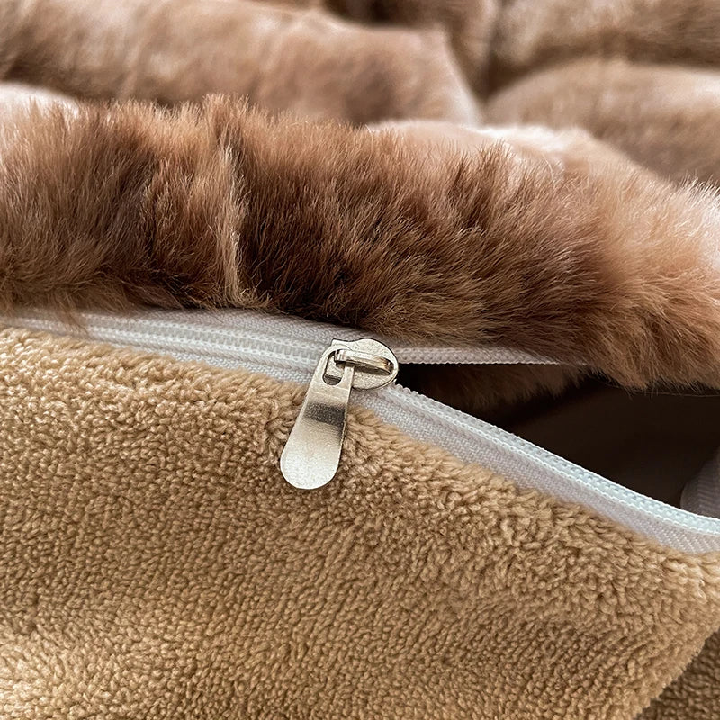 Afralia™ Velvet Fleece Bedding Set: Duvet Cover, Blanket, Sheet, Pillowcases in Caramel Brown Fur