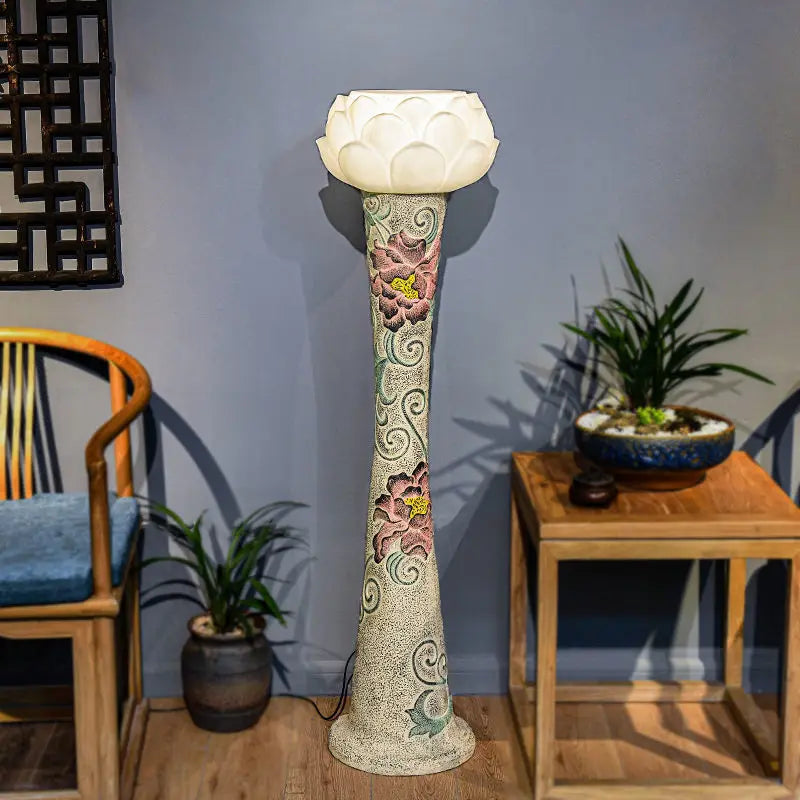 Afralia™ Zen Lotus Floor Lamp Chinese Style for Hotel Villa Study Room Lighting