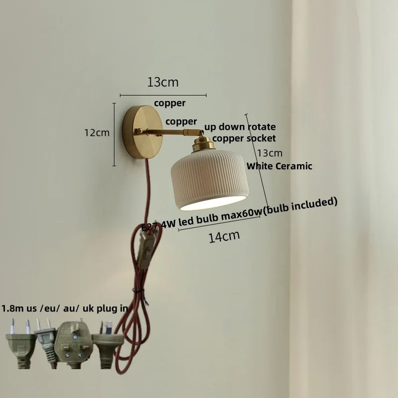 Afralia™ Nordic Ceramic LED Wall Light with Pull Chain Switch - Modern, Simple, Rotating