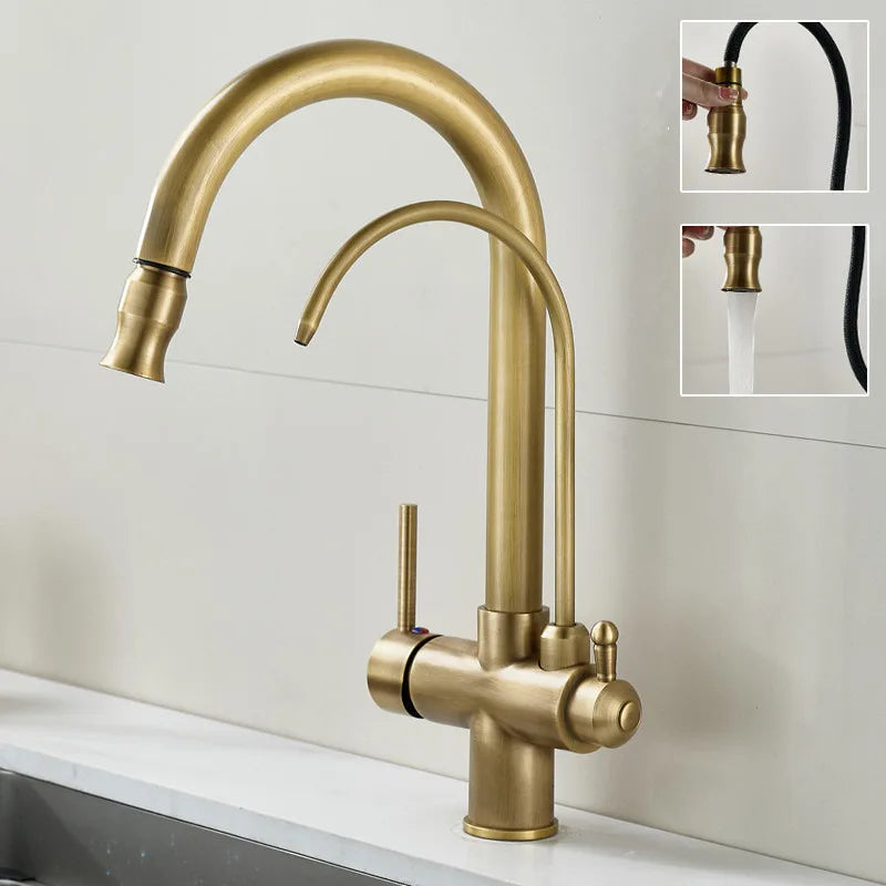 Afralia™ Brass Kitchen Faucet | Deck Mounted Water Filter Tap Mixer
