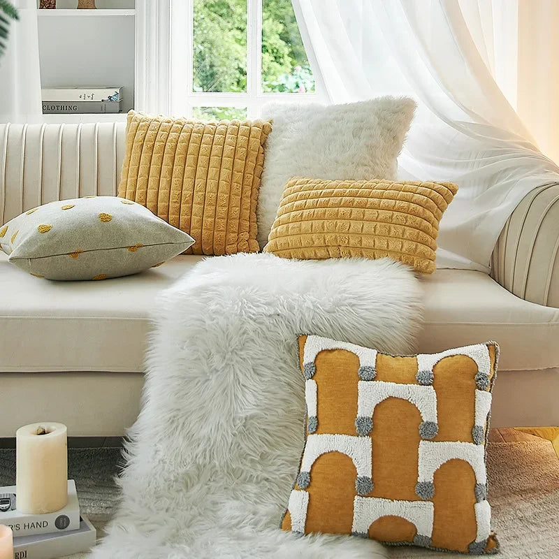 Afralia™ Geometric Tufted Plush Cushion Cover for Stylish Home Decor