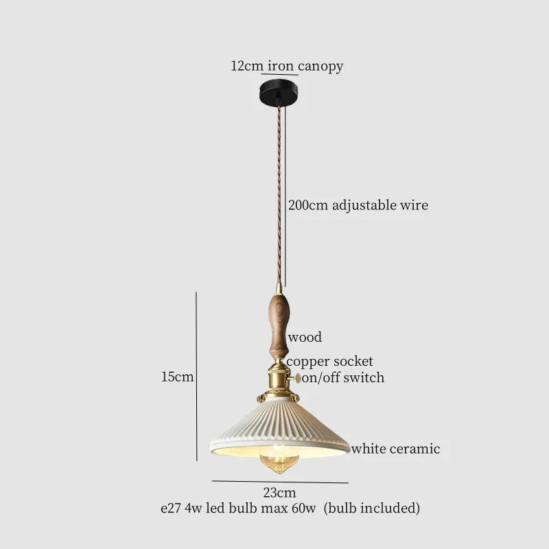 Afralia™ White Ceramic Brass LED Pendant Light - Vintage Japanese Hanglamp