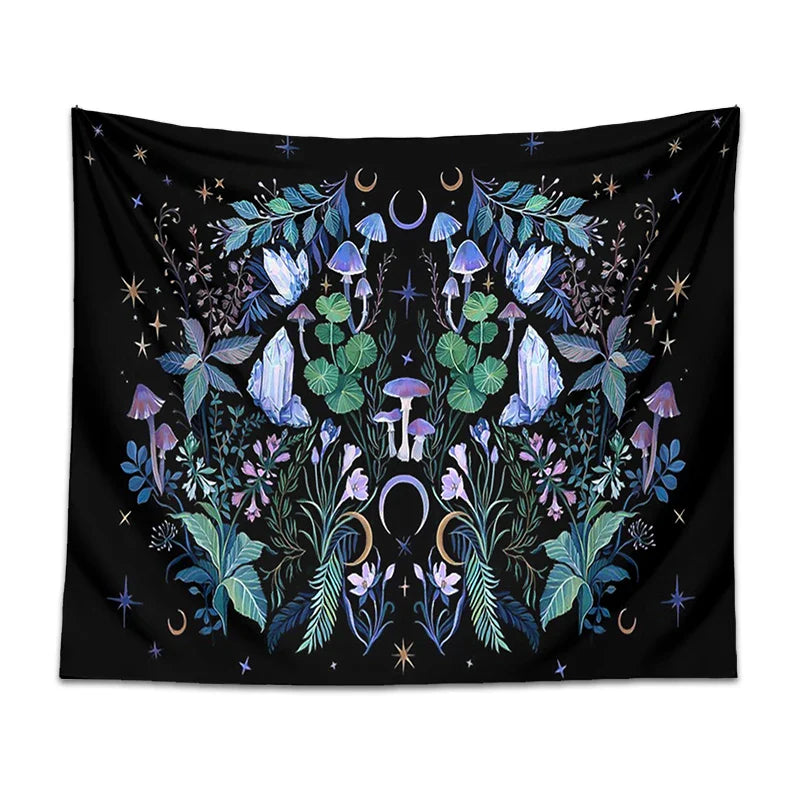 Afralia™ Moon Moth Mushroom Forest Mandala Tapestry Botanical Bedroom Decor