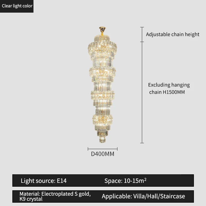 Afralia™ Elegant Crystal Hollow Long Chandelier for Duplex Living Room and Stairwell