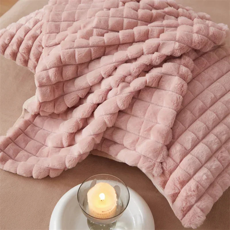Afralia™ Faux Fur Bedding Set: Double Queen King Size Duvet Cover Sheet Pillowcase