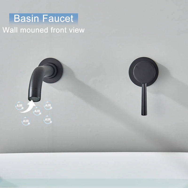 Afralia™ Black Wall Mounted Basin Faucet with Single Handle Hot Cold Water Mixer Tap