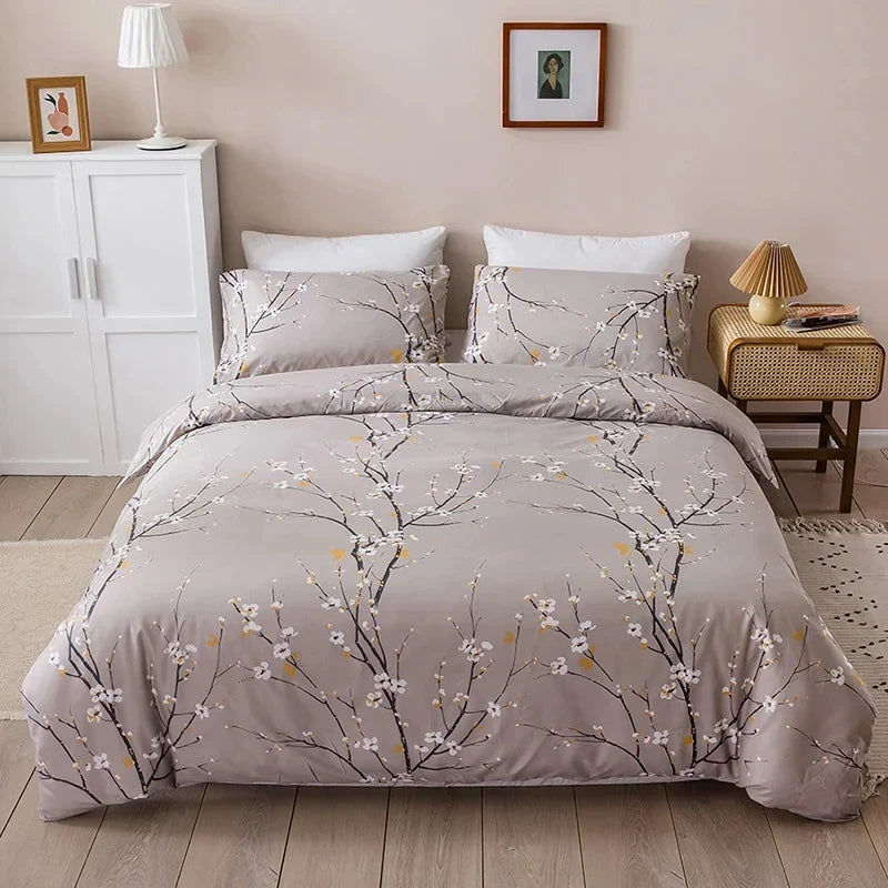 Afralia™ Plum Blossom Double Duvet Cover Set Queen Size Soft Skin Friendly