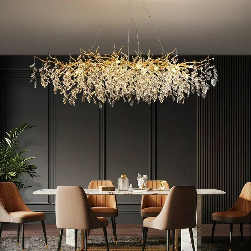 Afralia™ Crystal Branch Pendant Light Chandelier Luxe LED Gold Droplight