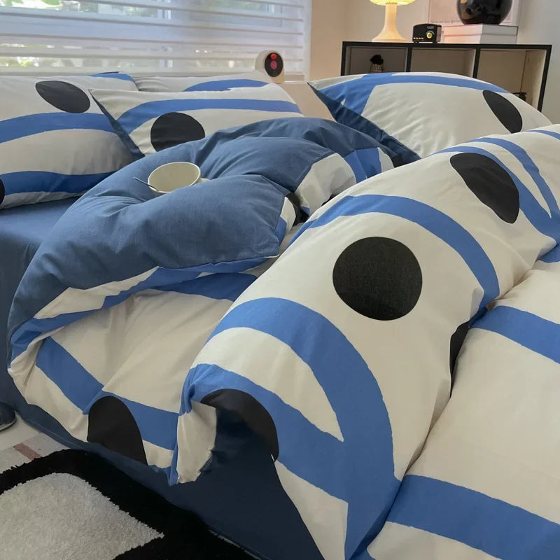 Afralia™ Luxury Striped Cotton Bedding Set for Double Bed