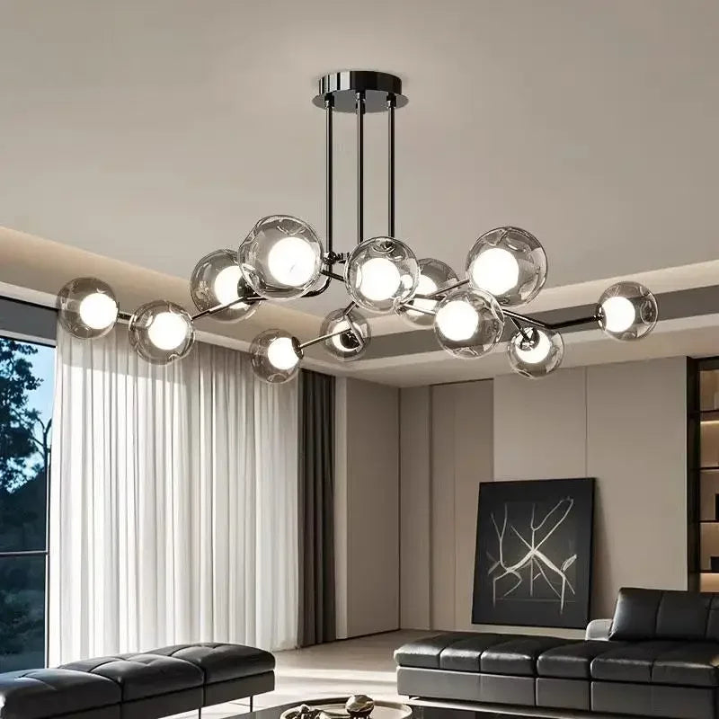 Afralia™ Smoky Gray Glass LED Chandelier Pendant Lights for Dining Room & Kitchen Island