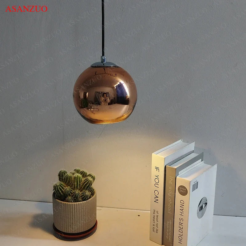 Afralia™ Glass Pendant Lights 15cm/20cm Round Ball Hanging Lamp in Golden/Copper/Silver Plating