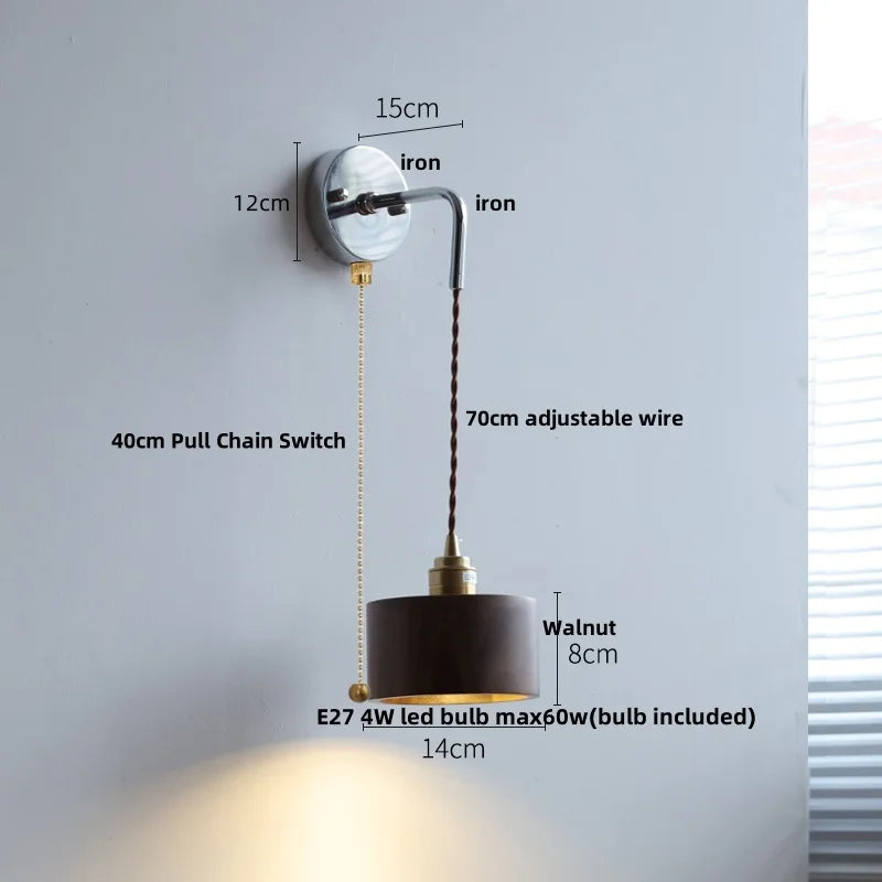Afralia™ Walnut Ash LED Wall Sconce Adjustable Japanese Style Stair Light Fixtures