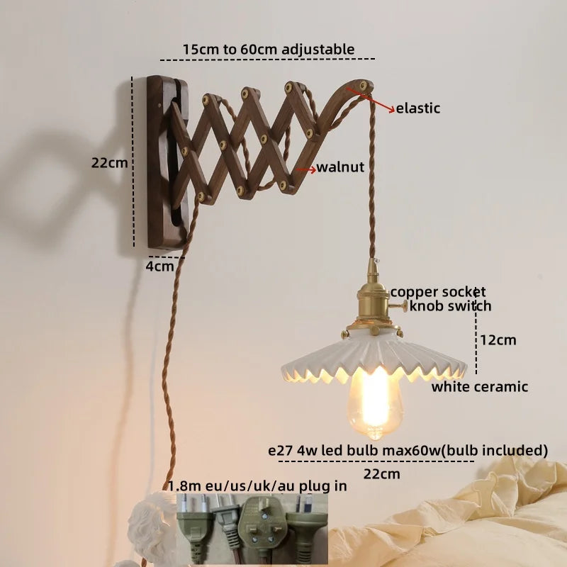 Afralia™ Ceramic Walnut Wall Sconce with Knob Switch for Bedroom Living Room