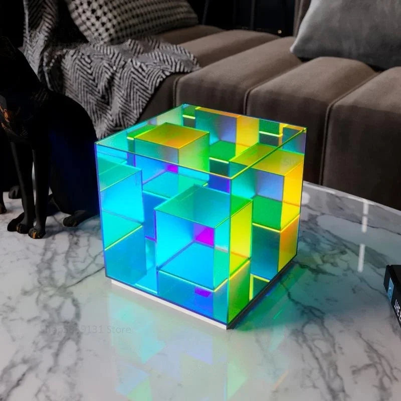 Afralia™ LED Magic Cube Acrylic Table Lamp - Colorful Small Desk Light