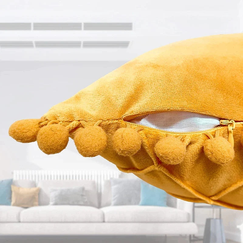 Afralia™ Soft Velvet Cushion Cover with Pompom Ball Detail 45x45cm for Living Room Decor