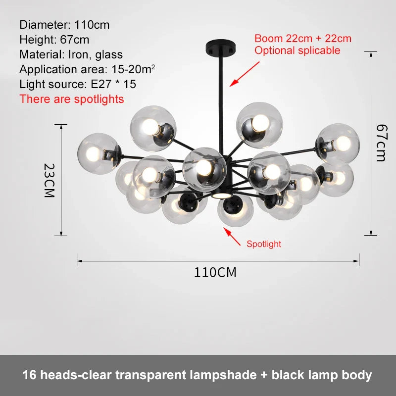 Afralia™ Glass Ball LED Chandelier for Bedroom Dining Room - Elegant Ceiling Pendant Lamp