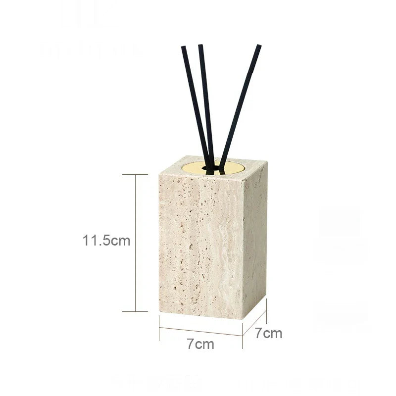 Afralia™ Beige Travertine Marble Bathroom Accessories Set - Soap Dispenser, Soap Dish, Reed Diffuser