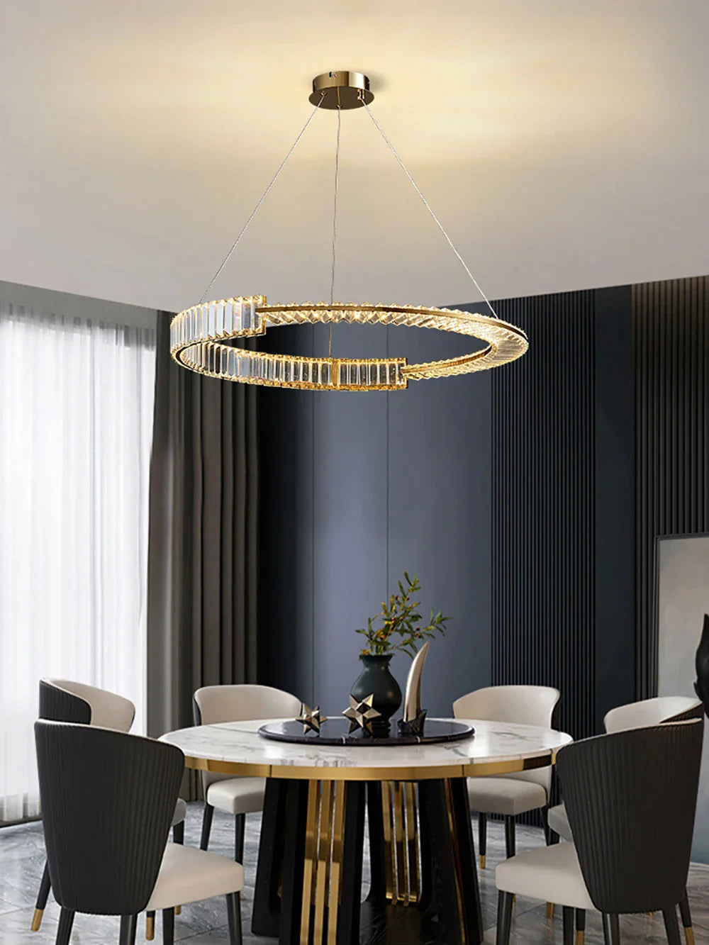 Afralia™ Luxury Crystal Ring LED Chandelier with Remote Control - Nordic Style Lighting Fixtures