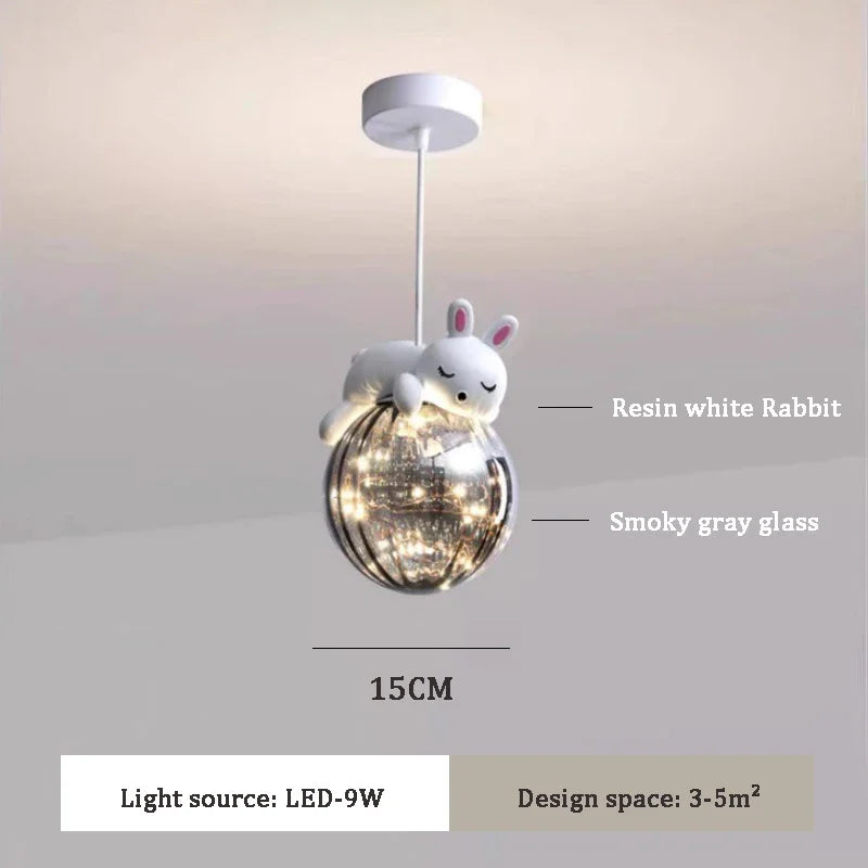 Afralia™ White Bear Bunny Chandelier: Modern Nordic Kids Room Glass Pendant Light