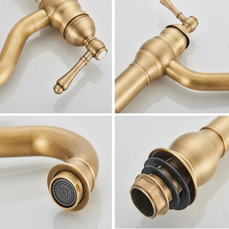 Afralia™ Antique Brass Basin Faucet Hot Cold Mixer Tap Single Handle Sink Faucet