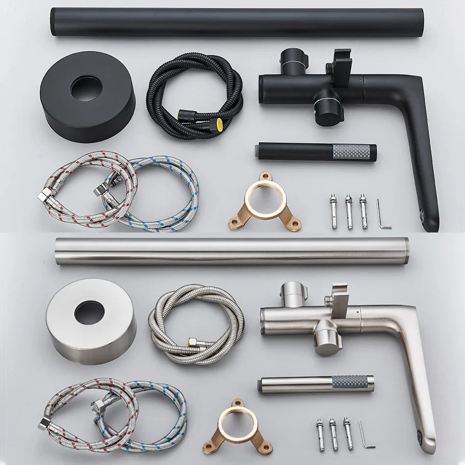 Afralia™ Dual Handle Black Waterfall Bathtub Faucet Floor Standing Set for Bathroom