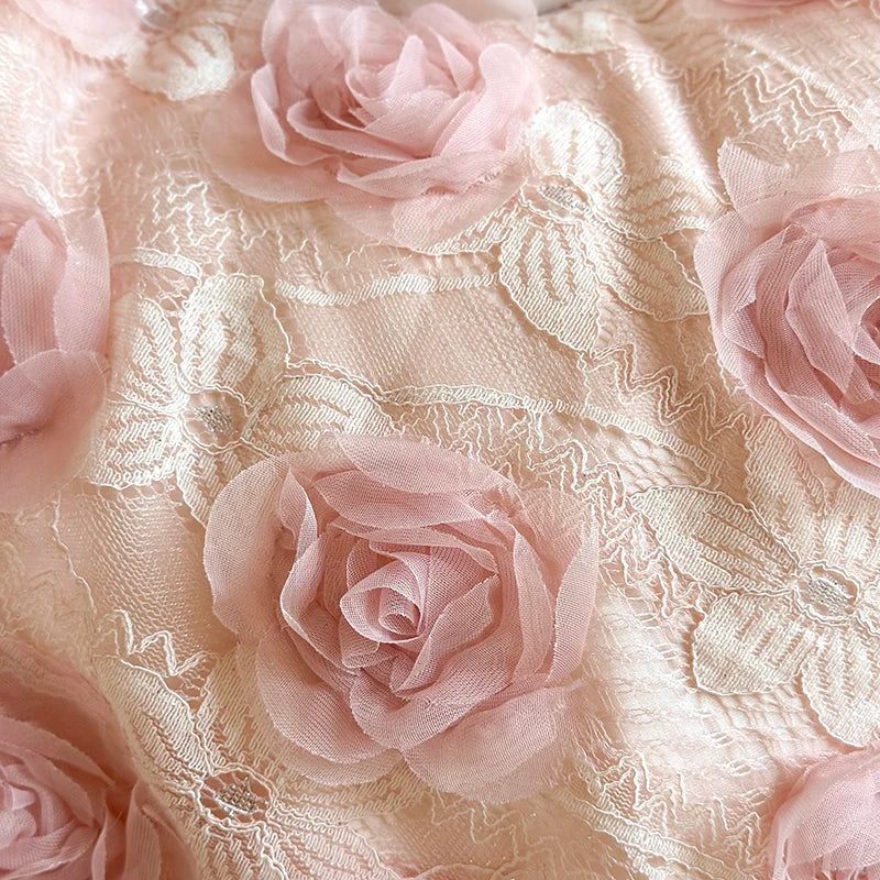Afralia™ Pink Rose Flowers Lace Ruffles Princess Wedding Bedding Set