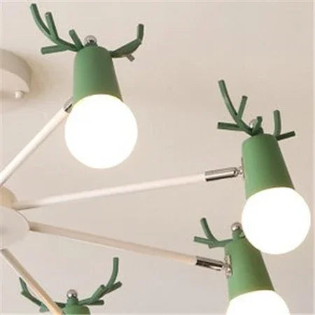Afralia™ Modern Deer Horn Chandelier with Black White Pink Lampshade
