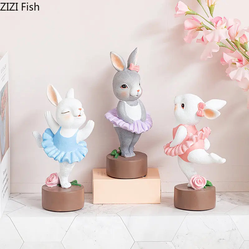 Afralia™ Ballet Rabbit Dancer Sculpture - Cute Ballerina Statue for Modern Desk Decor