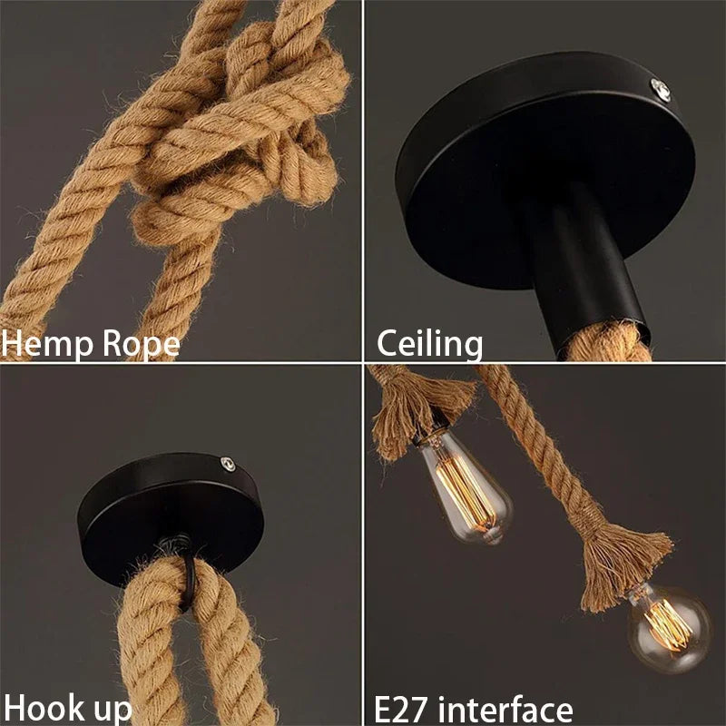 Afralia™ LED Pendant Lamp: Retro Hemp Rope Hanging Light, Industrial Vintage Style for Home Decor.