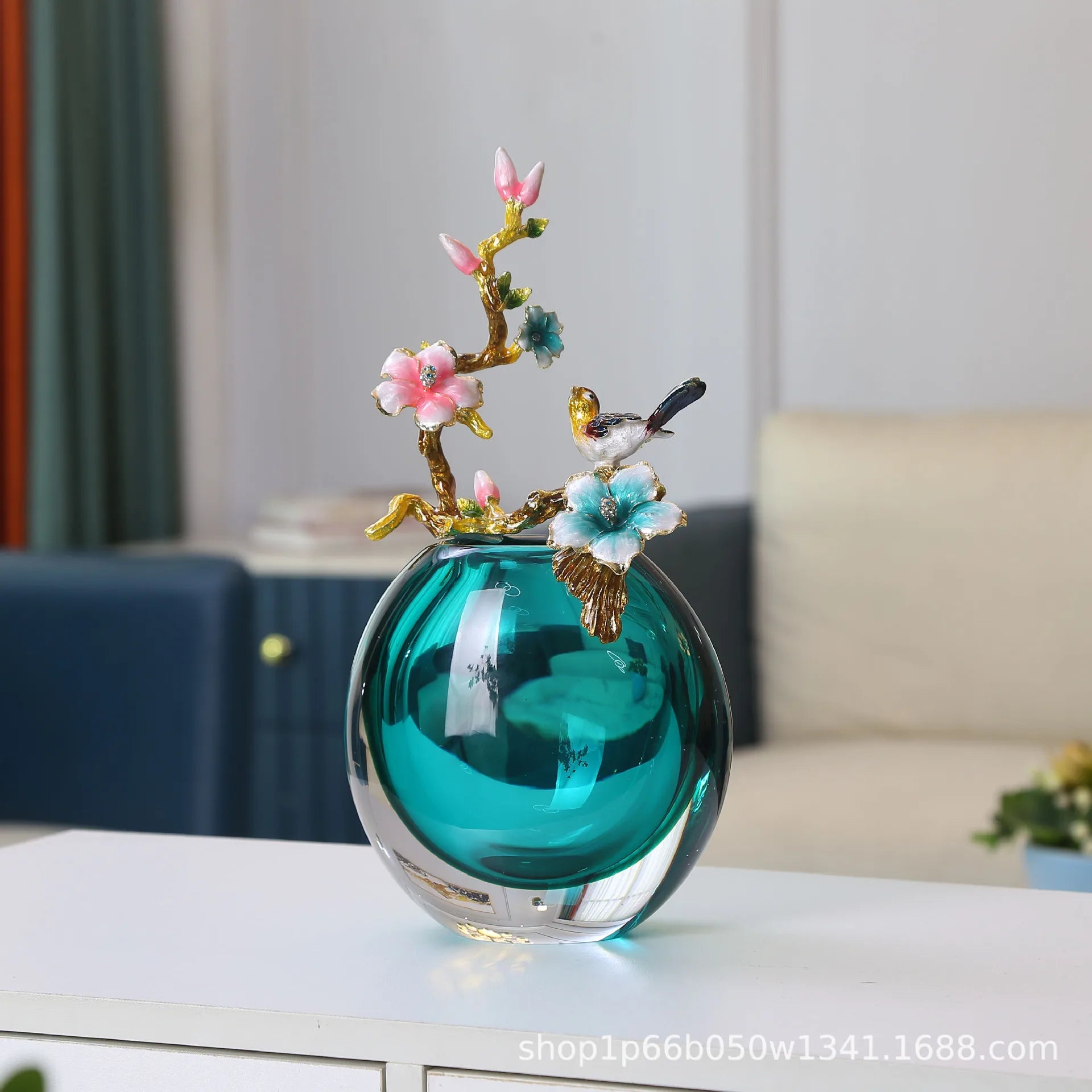 Afralia™ Enamel Small Ornaments & Glass Vases: New Chinese Style Home Decor for Living Room
