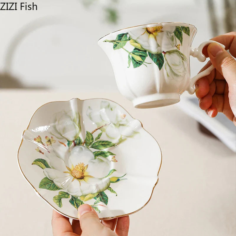 Afralia™ Camellia Porcelain Cup & Saucer Set - Elegant Tableware Coffee Mug for Afternoon Tea