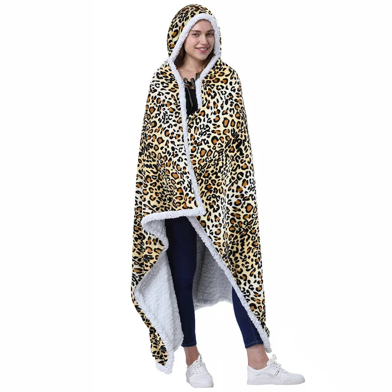 Afralia™ Leopard Print Warm Wearable Lap Blanket - Soft Flannel Shawl Blanket