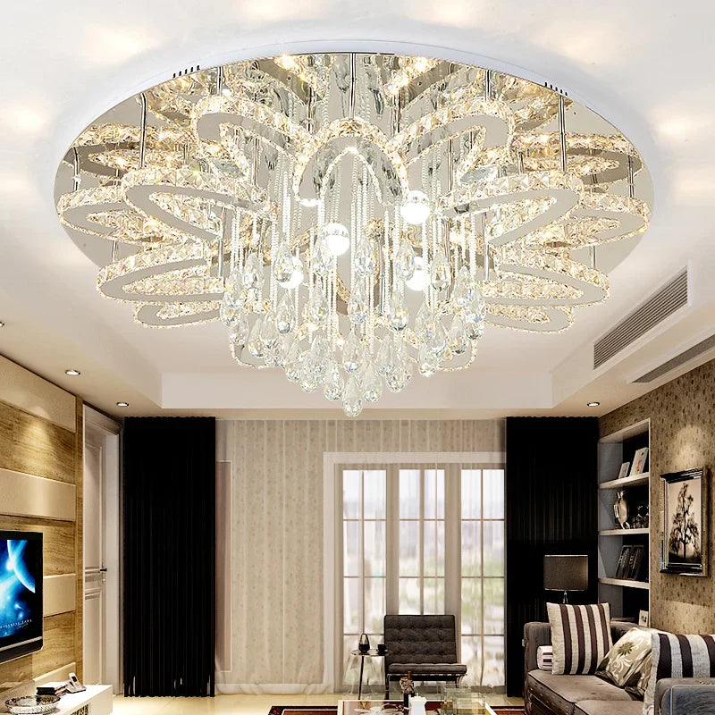 Afralia™ Dimmable LED Crystal Chandelier Chrome Ceiling Light Fixture