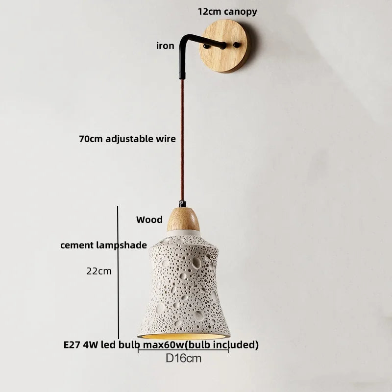 Afralia™ Cement Shade Wood LED Wall Sconce Light Fixture for Home Decor
