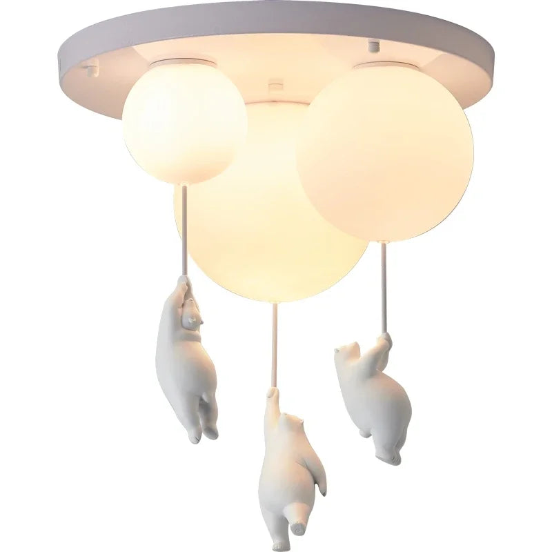 Afralia™ Modern Polar Bear Pendant Chandelier with White Glass Ball Resin Design