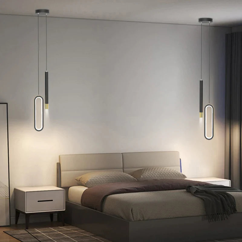 Afralia™ Black Pendant Lamps: Modern Bedroom Lighting with Long Cable